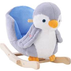 Rocking Horses Homcom Plush Penguin Baby Rocking Horse, Grey