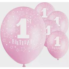 Unique Party 56111 12" Pearlised Latex Pink 1st Birthday Balloons, Pack of 5