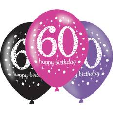 Birthdays Latex Balloons Amscan 9900879 60th Happy Birthday Latex Balloons Glittery Pink-27cm-6 Pcs