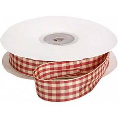 Creativ Company Checked Ribbon, W: 20 mm, antique red/white, 25 m/ 1 roll