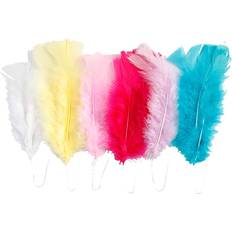 Yellow Feathers Creativ Company Feathers, L: 11-17 cm, assorted colours, 18 bundle/ 1 pack