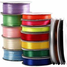 Creotime Satin Ribbon, assorted colours, 15 roll/ 1 pack