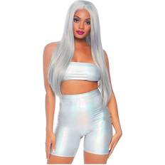 Leg Avenue Holographic Bandeau & Shorts, Silver, S/M (UK 8-10)