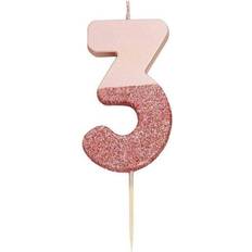 Talking Tables Rose Gold Glitter Number 3 Candle Cake Decoration