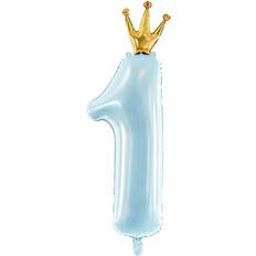 Birthdays Number Balloons PartyDeco XXL Number 1 Foil Balloon with Golden Crown for Your Child's First Birthday (Blue)