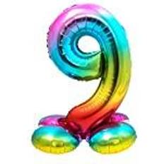 Folat 64299 Foil Balloon with Base Number 9 Rainbow, Multi-Colored, Costumes