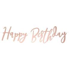 PartyDeco VINFUTUR Rose Gold Happy Birthday Banner Metallic Bunting Banner Rose Gold Foiled Happy Birthday Party Bunting Banner Backdrop Birthday Party Decoration (Rose Gold)