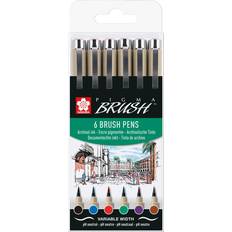 Sakura Pigma Brush Fineliner Pens Set of 6 Basic Colours