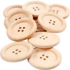 Creativ Company Wooden Buttons, D: 35 mm, hole size 2 mm, 4 holes, 10 pc/ 1 pack