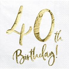 PartyDeco Napkins for Birthday 40th Birthday 40th Birthday with Gold Lettering, 33 x 33 cm Birthday Decoration Paper Napkins for Event, Birthday Anniversary, Birthday