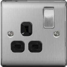 Nexus Brushed Steel Switched Socket 13a Black Inset 1 Gang