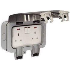 Grey Electrical Outlets Masterplug WP22-01 Weatherproof Outdoor Switched Sockets IP66