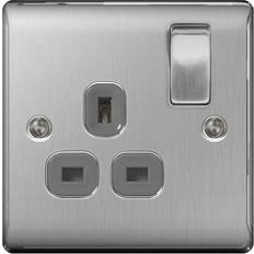 Masterplug BG Brushed Steel Switched Socket 13a 1 Gang