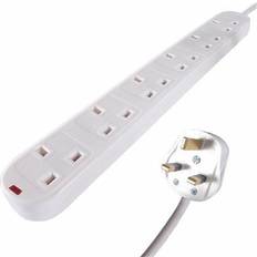 White Power Strips Connekt Gear UK 6-Gang Mains Power Surge Protected 27-6020S