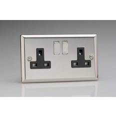 Black Wall Outlets Varilight 2 Gang Double 13 Amp Switched Socket, Classic Polished Chrome XC5DB