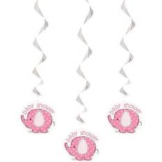 Babyshower dekoration med 3 stk. spiral rosa