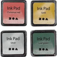 Colortime Ink Pad, H: 2 cm, size 3,5x3,5 cm, gold, leaf green, christmas red, silver, 4 pc/ 1 pack