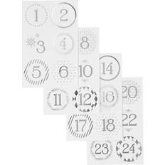 Christmas calendar number stickers, D: 40 mm, 9x14 cm, silver, white, 4 sheet/ 1 pack