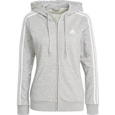 Adidas Women Essentials French Terry 3-Stripes Full-Zip Hoodie - Medium Grey Heather/White