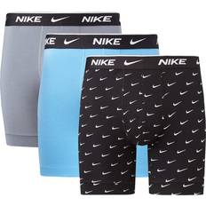 Blue - Men Men's Underwear Nike Everyday Essentials Cotton Stretch Boxer 3-pack - Swoosh Print/Cool Grey/University Blue