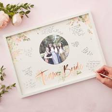 Bridal Shower Guest Books Ginger Ray Rose Gold Foiled Team Bride Hen Party Frame Guest Book or Wedding Gift, Floral