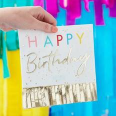 Birthdays Paper Napkins Ginger Ray Bright Rainbow Happy Birthday Paper Party Napkins with Gold Foil Fringing 16 Pack