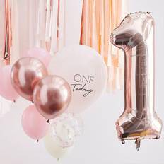 Ginger Ray Pink and Rose Gold First Birthday Milestone Party Decoration Balloons Cluster 10 Pack