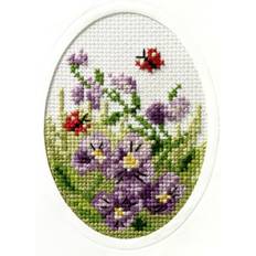 Knittingroom Orchidea Cross Stitch Card Kit Printed Aida Pansies & Butterflies 6096