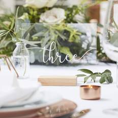 Ginger Ray BR-316 Botanical Wedding Wood Acrylic Table Numbers 12 Pack, Wood, Acrylic, 15.5 cm*9.5 cm*20.5 cm