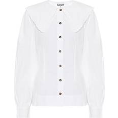 Slit Blouses Ganni Cotton Poplin Fitted Shirt - Bright White