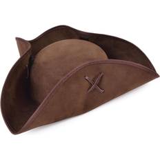 Bristol Novelty Unisex Suede Tricorn Pirate Hat Brown