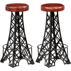 vidaXL Real Leather Bar Stool 76cm 2pcs