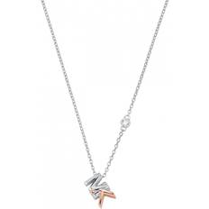 Michael Kors Two-Tone Mott Logo Pendant Necklace - Silver/Rose Gold/Transparent