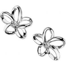 Hot Diamonds Paradise Plumeria Floral Stud Earrings - Silver/Diamond