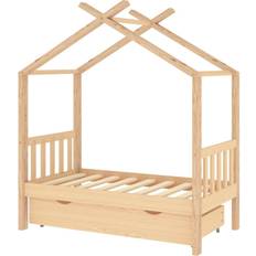 vidaXL Kids Bed Frame with a Drawer Solid Pine Wood 27.6x55.1"
