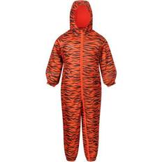 Insulating Function Rain Overalls Children's Clothing Regatta Kid's Printed Splat II Waterproof Puddle Suit - Blaze Orange Tiger