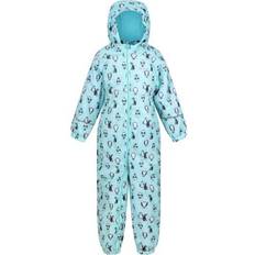 Insulating Function Rain Overalls Children's Clothing Regatta Kid's Printed Splat II Waterproof Puddle Suit - Cool Aqua Penguin