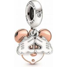 Pandora Mickey Mouse Double Dangle Charm - Silver/Rose Gold/White/Transparent