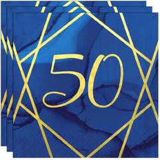 Paper Art PC043DI Blue and Gold 50" Lunch Napkins-16 Pcs
