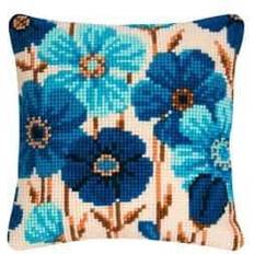 Vervaco Blue Flowers Cross Stitch Cushion, Multi-Colour