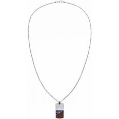Tommy Hilfiger Wood Dog Tag Necklace - Silver/Brown