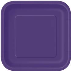 Unique Party 23cm Square Deep Purple Plates, Pack of 14