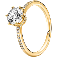 Gold Plated Rings Pandora Sparkling Crown Solitaire Ring - Gold/Transparent