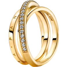 Gold Plated - Women Rings Pandora Crossover Pavé Triple Band Ring - Gold/Transparent