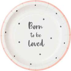 Talking Tables Pack of 12 Cute Baby Shower Paper Disposable Fully Recyclable 17.5cm, Pink Born to BE Loved Small Plates 12PK