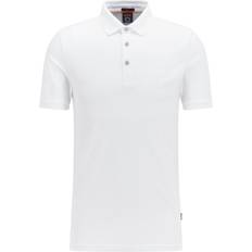 Hugo Boss Polo Shirts Hugo Boss Stretch Cotton Slim Fit with Logo Patch Polo Shirt - White
