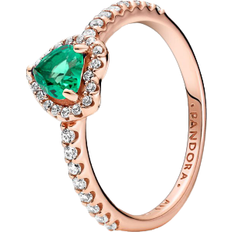 Transparent Rings Pandora Sparkling Elevated Heart Ring - Rose Gold/Green/Transparent