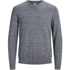 Jack & Jones V-Neck Knitted Sweater - Grey/Navy Blazer