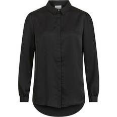 Recycled Fabric Blouses Vila Long Sleeve Satin Shirt - Black
