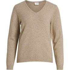 Vila Ril V-Neck Knitted Pullover - Beige/Natural Melange